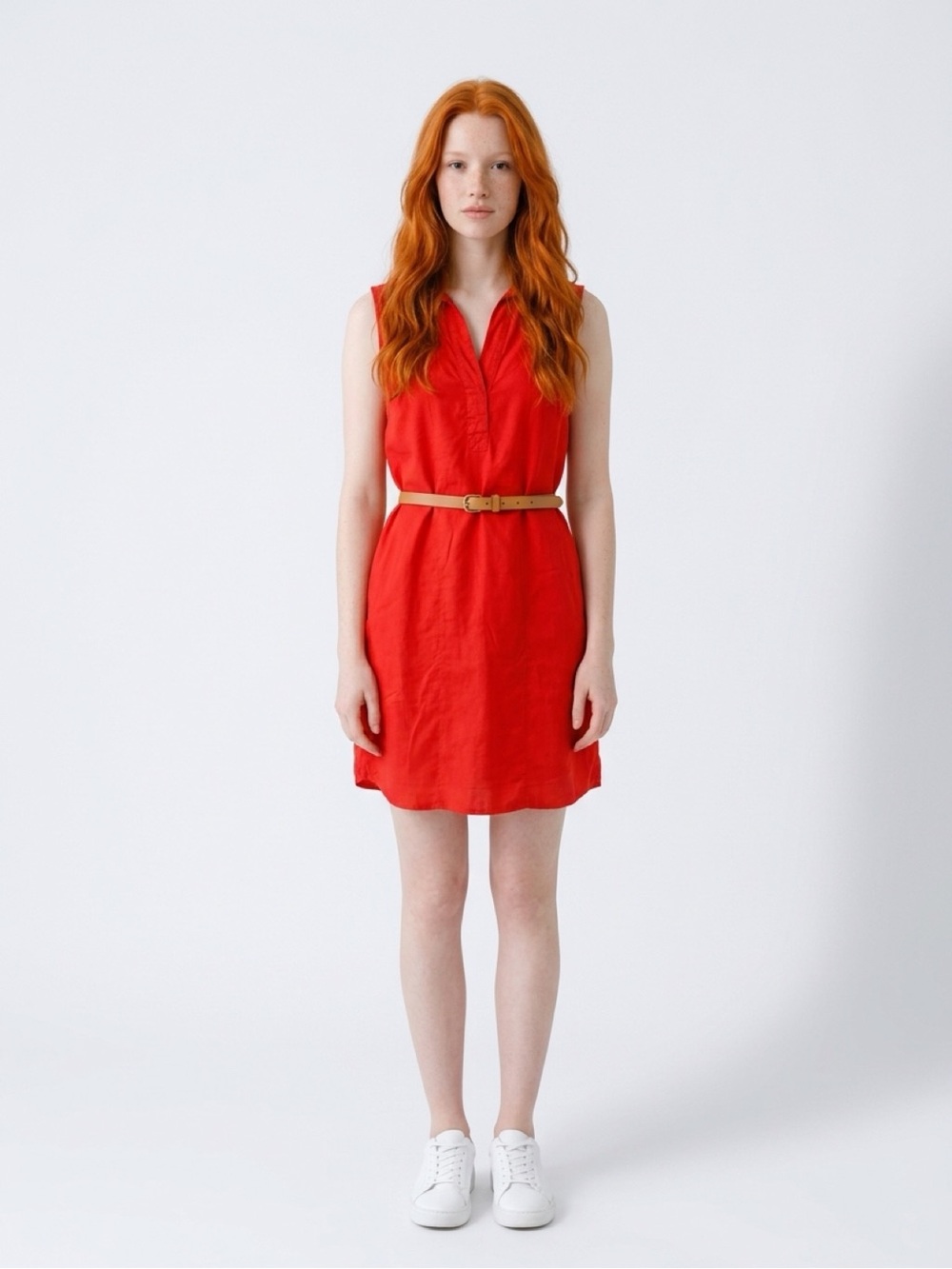 Tahari Red Sleeveless Collared Dress with Pockets